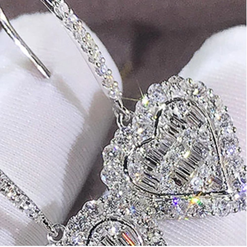 NEW Diamond Heart Drop Earrings - Picture 6 of 12